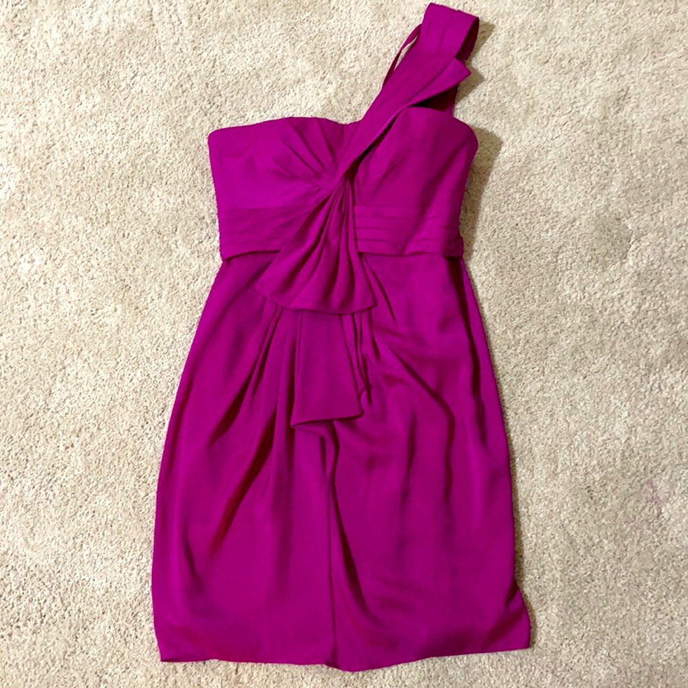 Magenta, one shoulder, bcbg dress